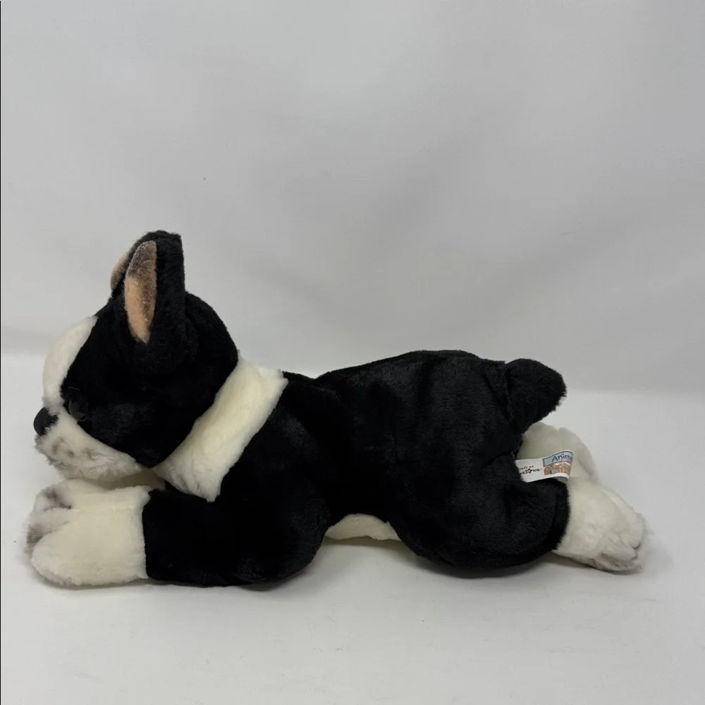 Animal Alley 13” long Plush Black & White Bulldog Stuffed Animal Toy - Kids